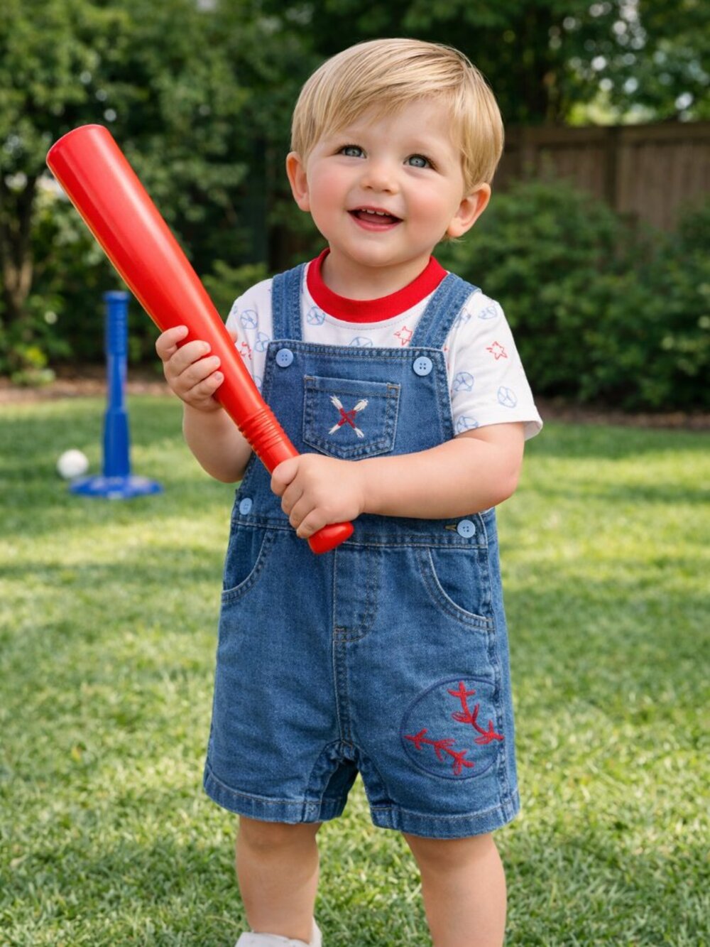 NWT Little Me Baby Boy 2 Piece Baseball Shortall Set Size 12 Months Denim Outfit